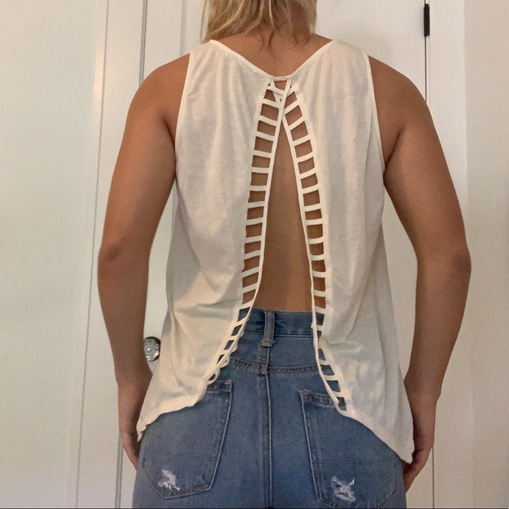 Cream tank top open ladder back